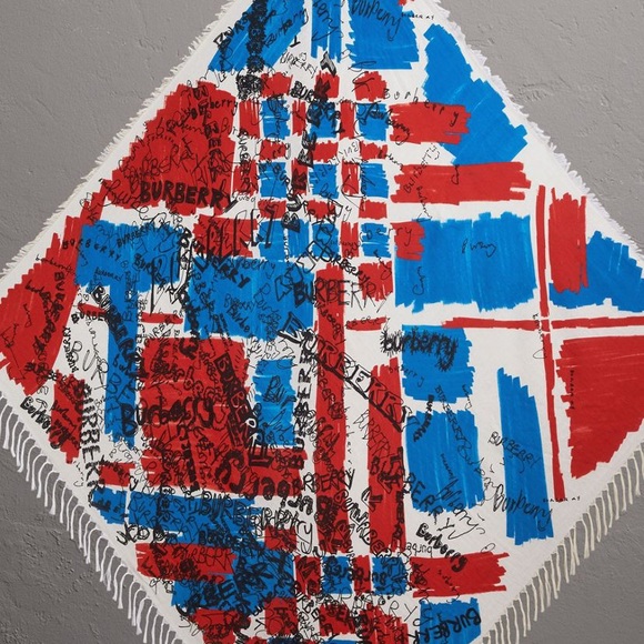 Burberry Doodle Print Silk Cotton Scarf - Picture 2 of 4